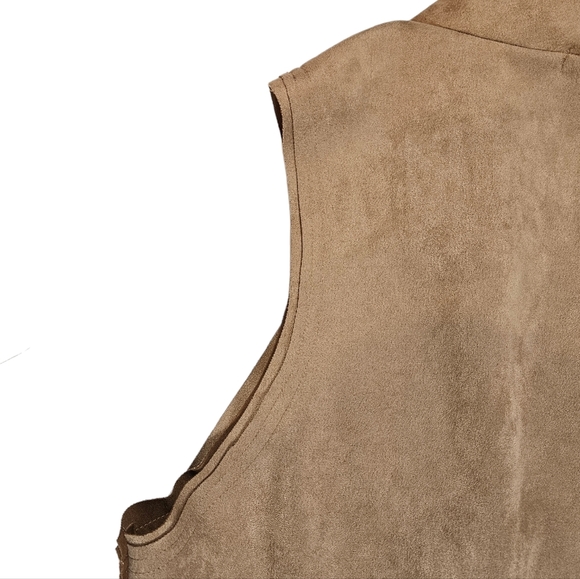 Brown Faux Suede Open Front Drape Vest Sz L Floral Boho Western Cowgirl Festival - Picture 11 of 15